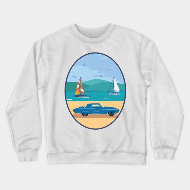 Classic Car on the Beach Crewneck Sweatshirt by SWON Design